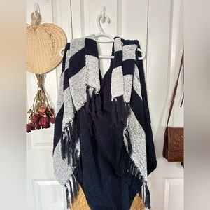 WHITE & NAVY PONCHO SWEATER